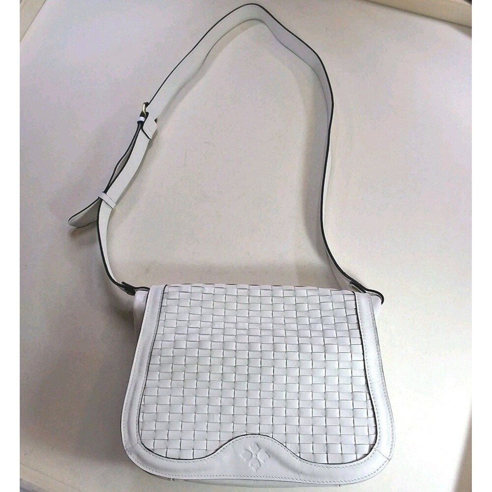 Patricia Nash Discovery Woven Leather Valeria Saddle Bag White Limited Edition